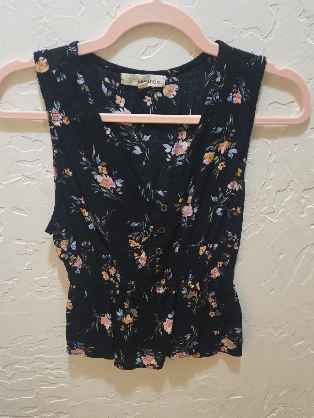 3/$10 Rewind Black Floral Button-Front Sleeveless Camisole